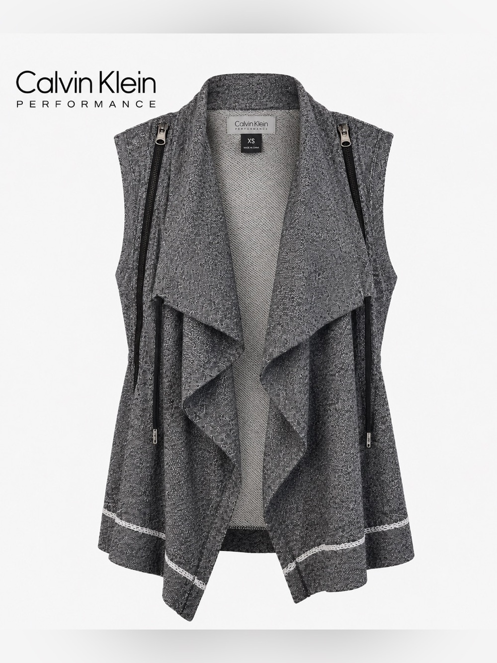 Calvin Klein Performance Gray Drape Front Vest Jacket XS